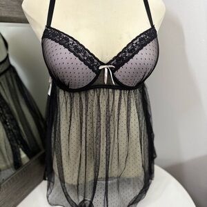 Dreamgirl Black Chemise with Lace Trim and Sheer Mesh